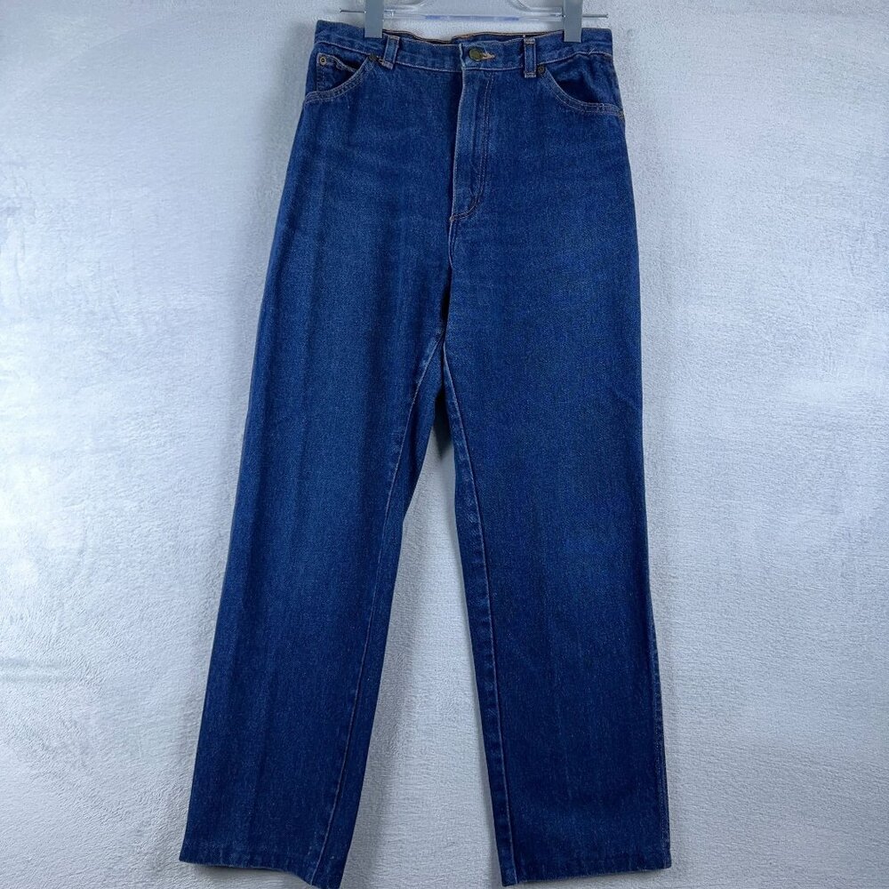 Rustler Jeans Women Straight Leg Baggy Denim Stretch Dark Wash Blue Size W28